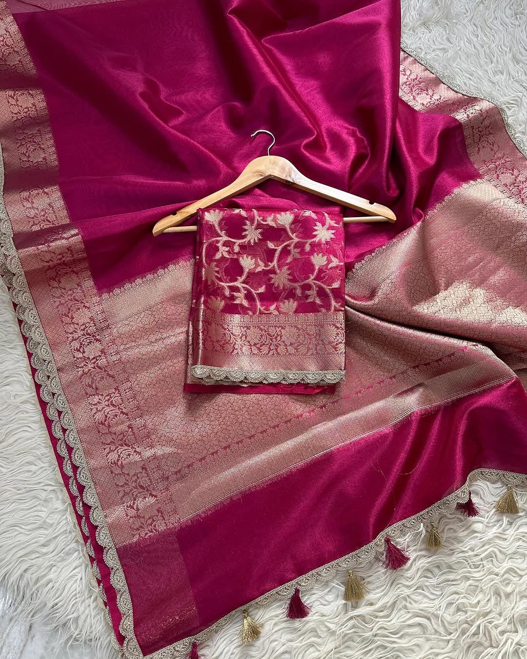 Banarasi Tissue Silk Saree with Lace border