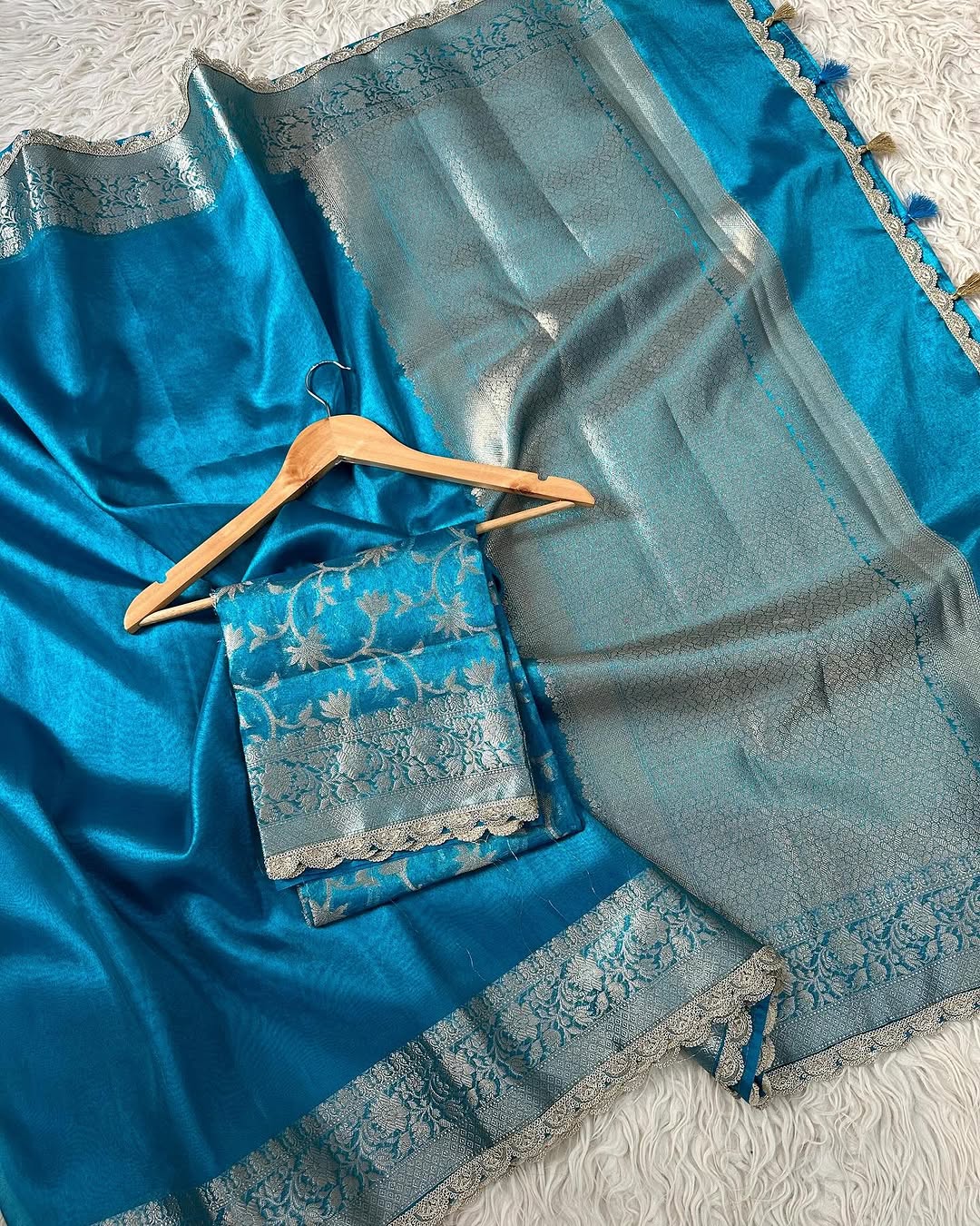 Banarasi Tissue Silk Saree with Lace border