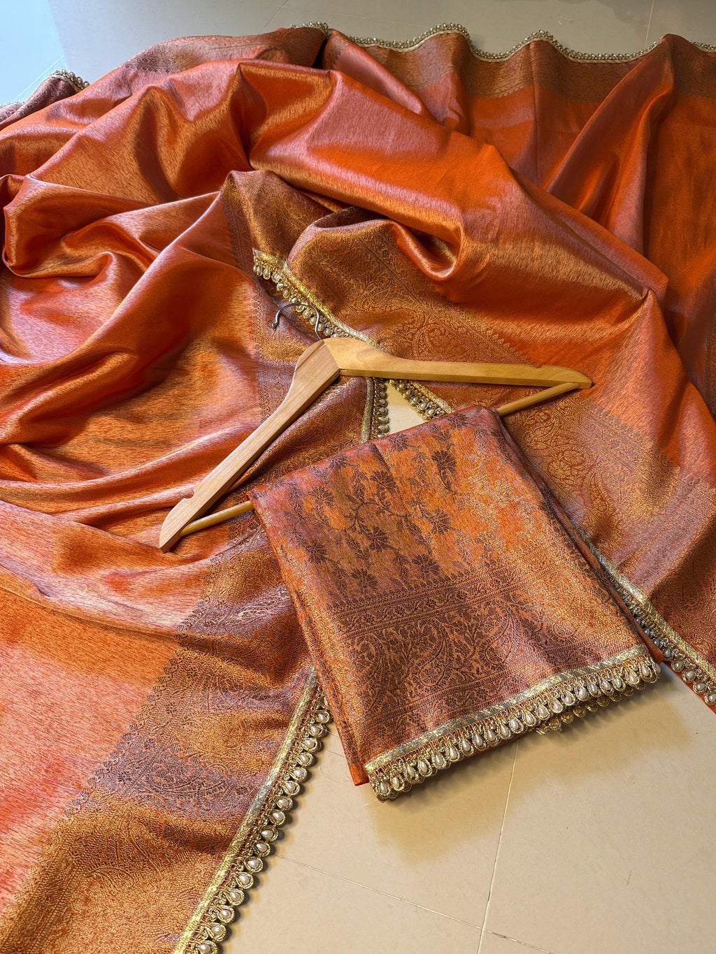 Banarasi Katan Tissue Soft Silk Saree with Pearl lace work