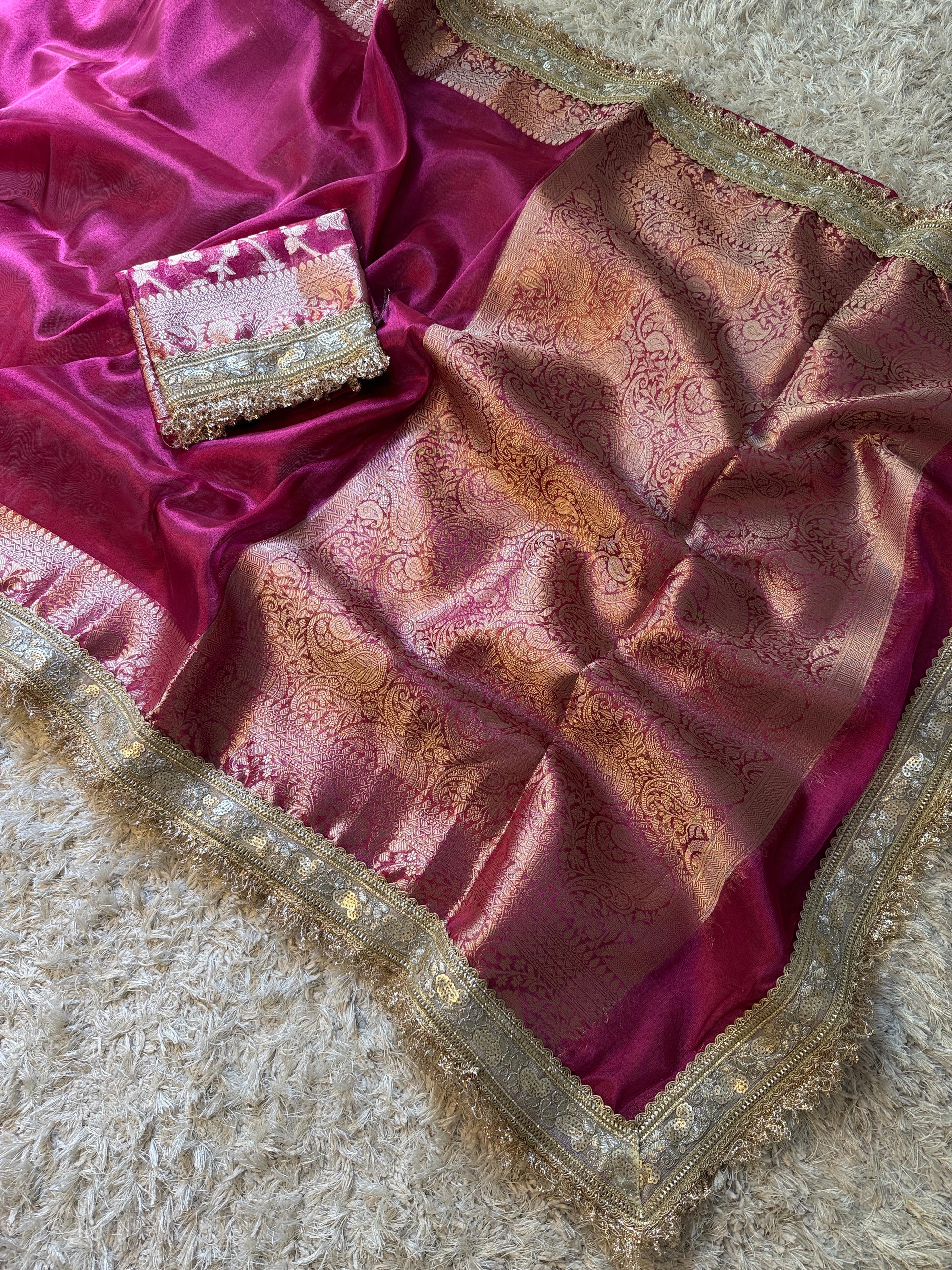 Banarasi Tissue Silk Saree with Lace border
