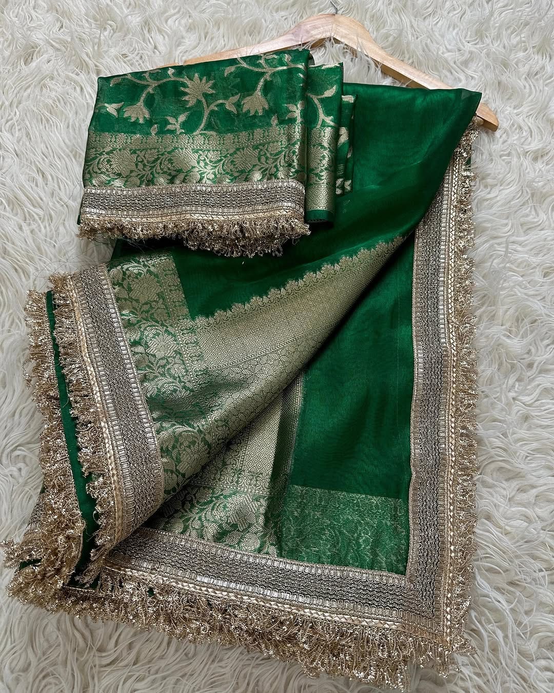 Banarasi Tissue Silk Saree with Broad Lace border