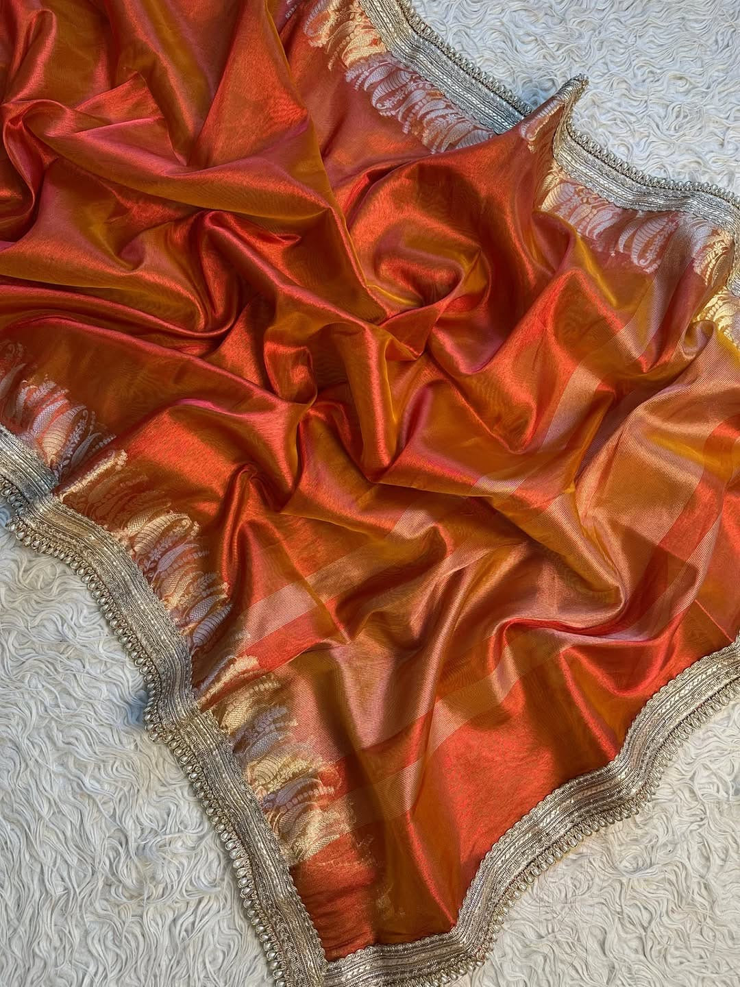 Banarasi Tissue Silk Saree with Pearl Lace Border