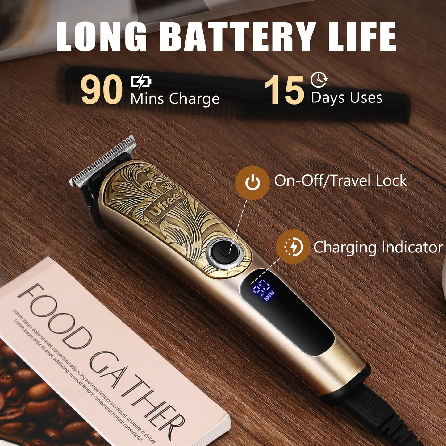 Ufree Beard Trimmer for Men, Waterproof Electric Razor for Nose, Body, Face & Mustache, Cordless Hair Clippers Shavers Grooming Kit, Gifts for Men Husband Father