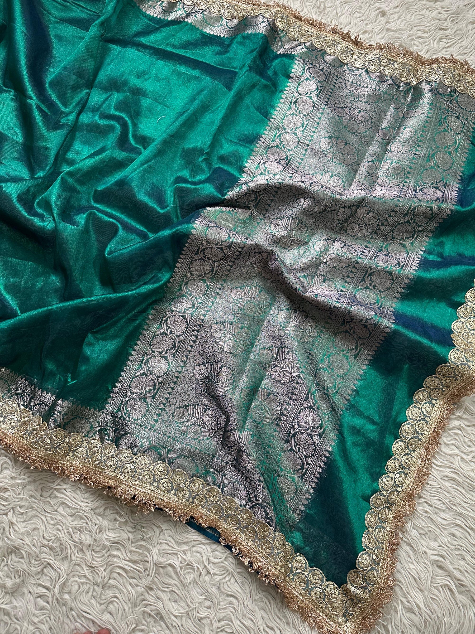 Banarasi Tissue Silk Saree with Lace Border