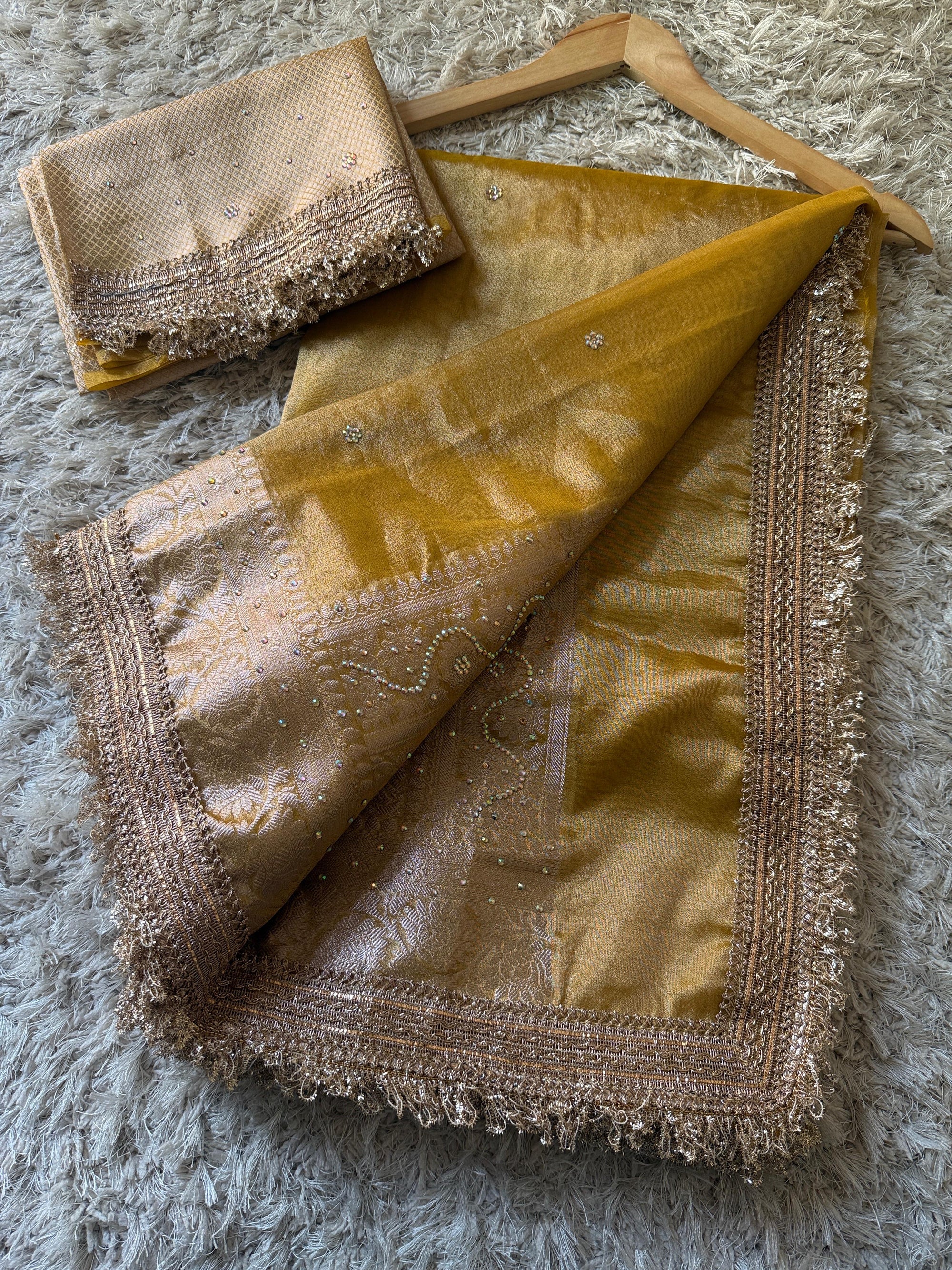 Banarasi Tissue Silk Saree with Stonework and Gotapatti Border