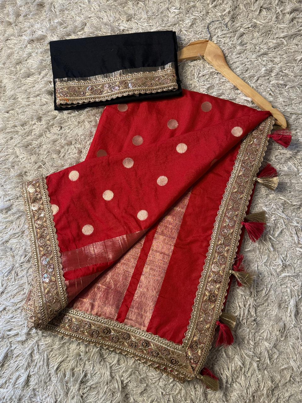Banarasi Raw Mango Katan Silk Saree with Contrast Blouse