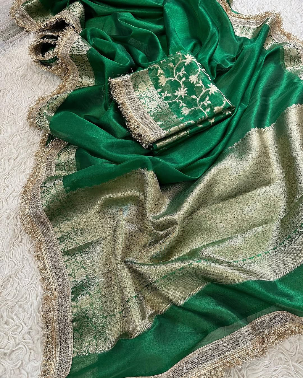 Banarasi Tissue Silk Saree with Broad Lace border
