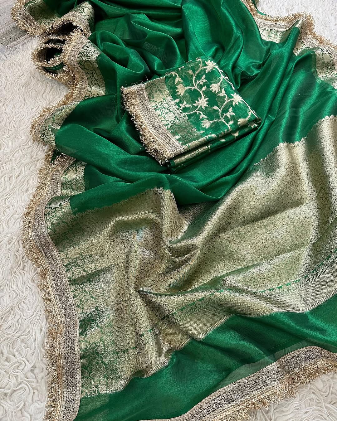 Banarasi Tissue Silk Saree with Broad Lace border