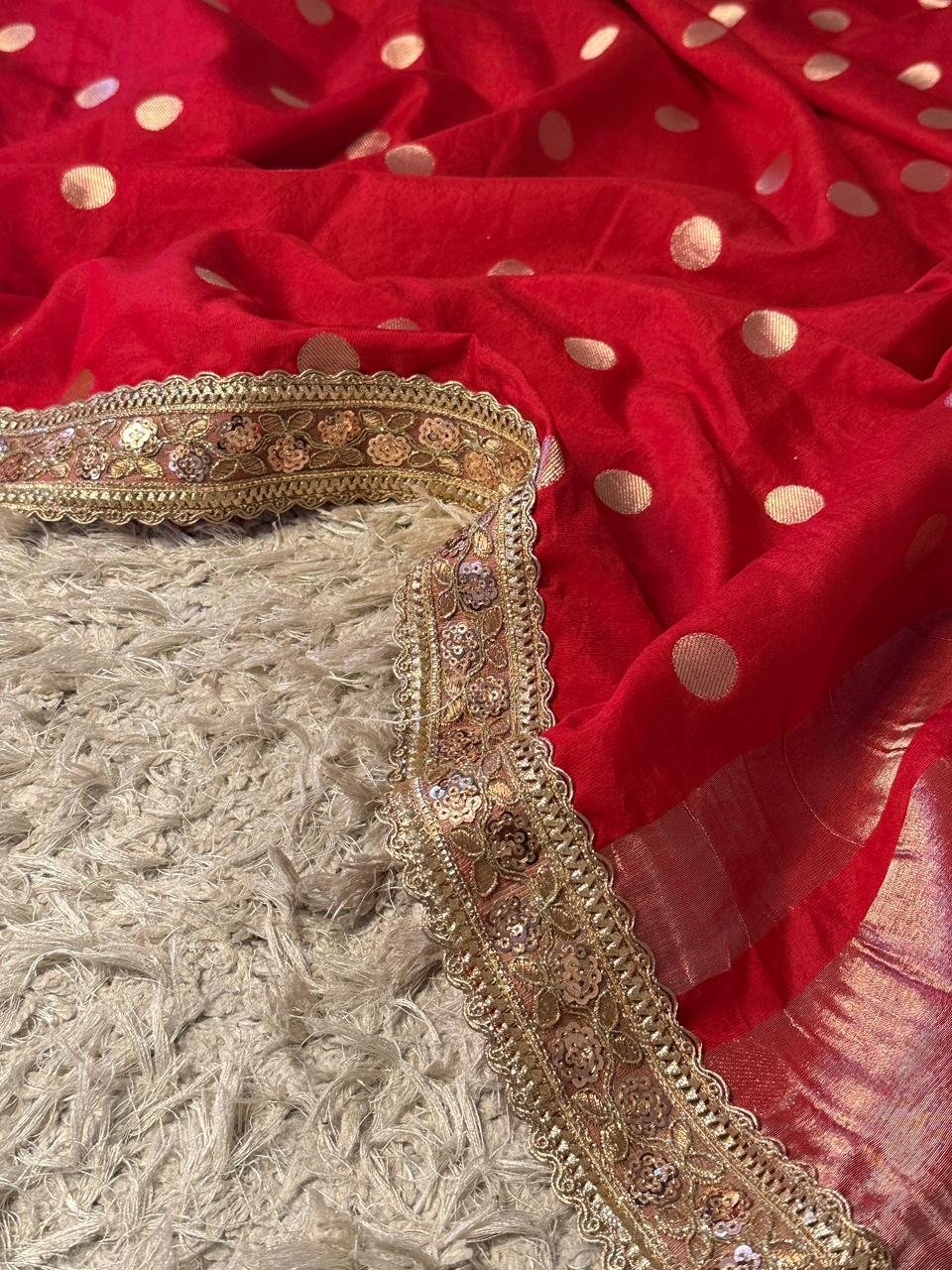 Banarasi Raw Mango Katan Silk Saree with Contrast Blouse