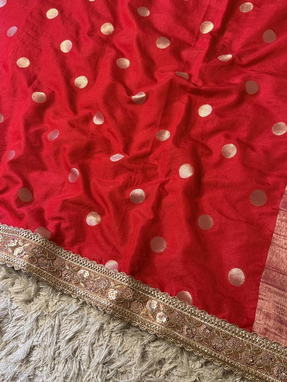Banarasi Raw Mango Katan Silk Saree with Contrast Blouse