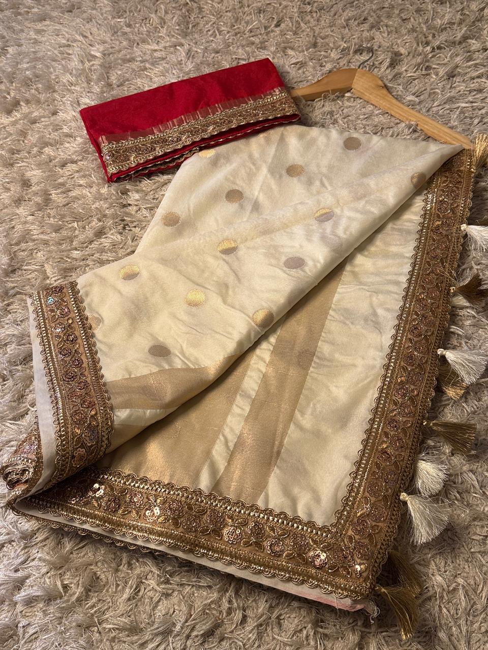 Banarasi Raw Mango Katan Silk Saree with Contrast Blouse