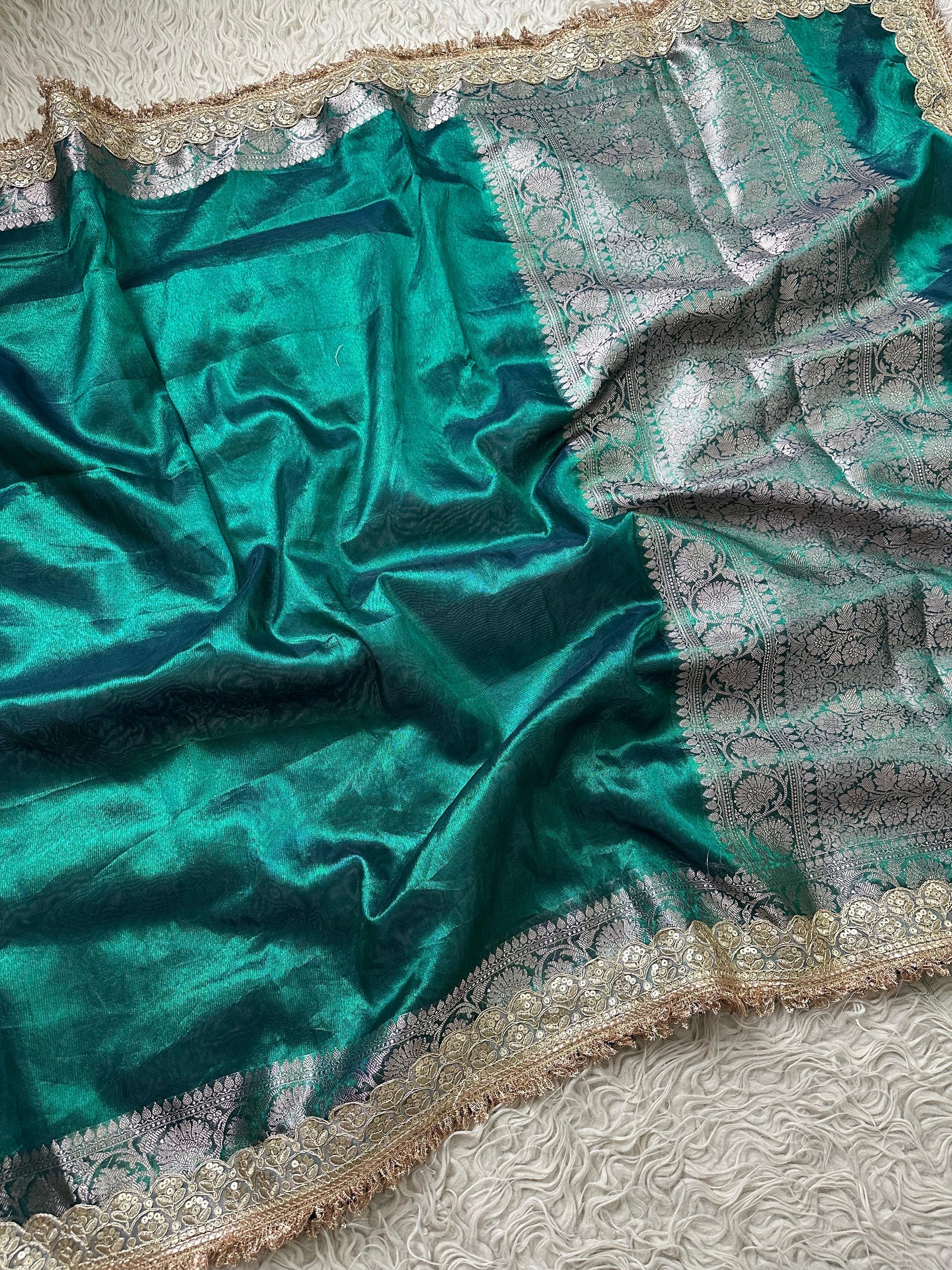 Banarasi Tissue Silk Saree with Lace Border