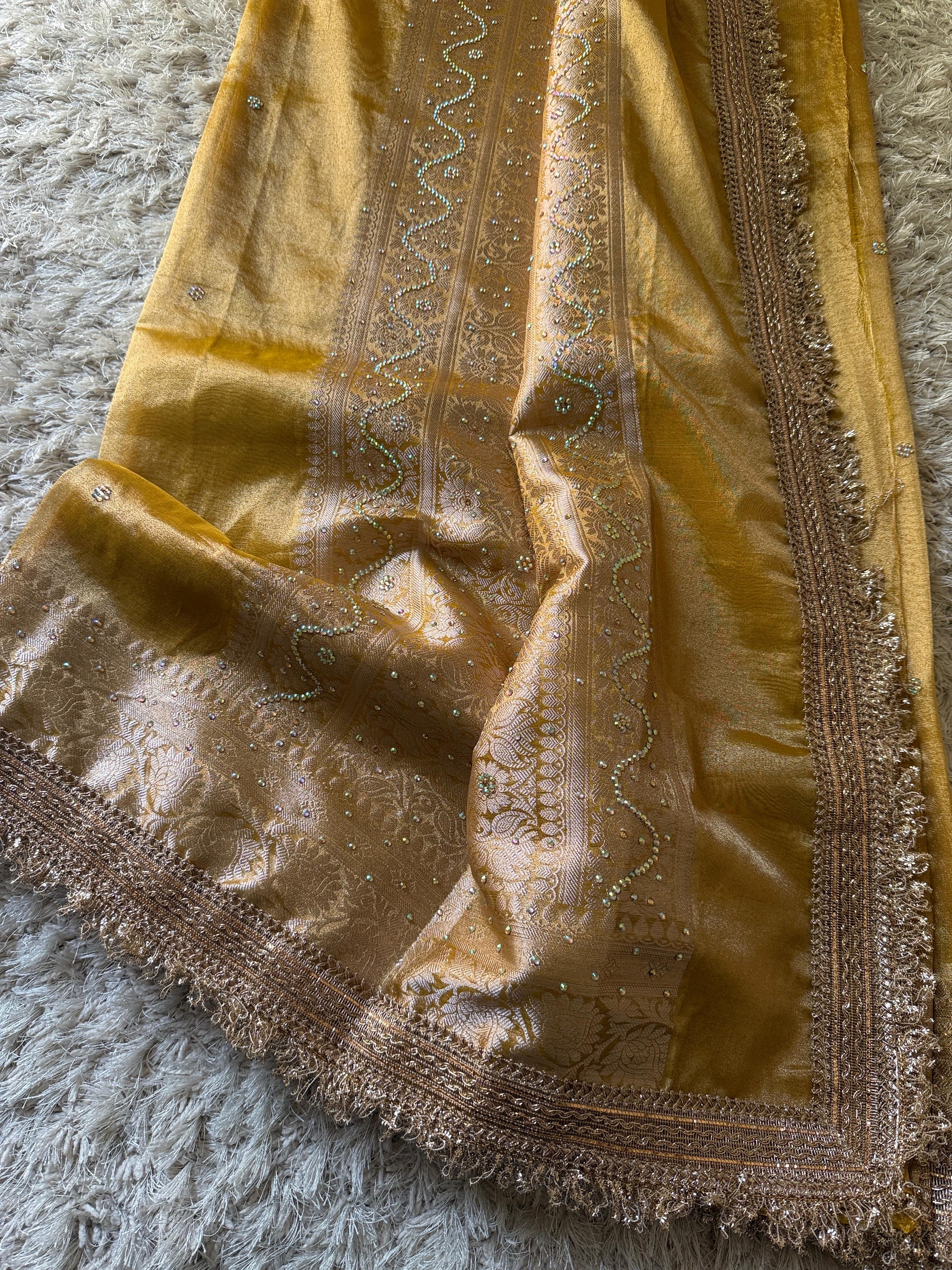 Banarasi Tissue Silk Saree with Stonework and Gotapatti Border