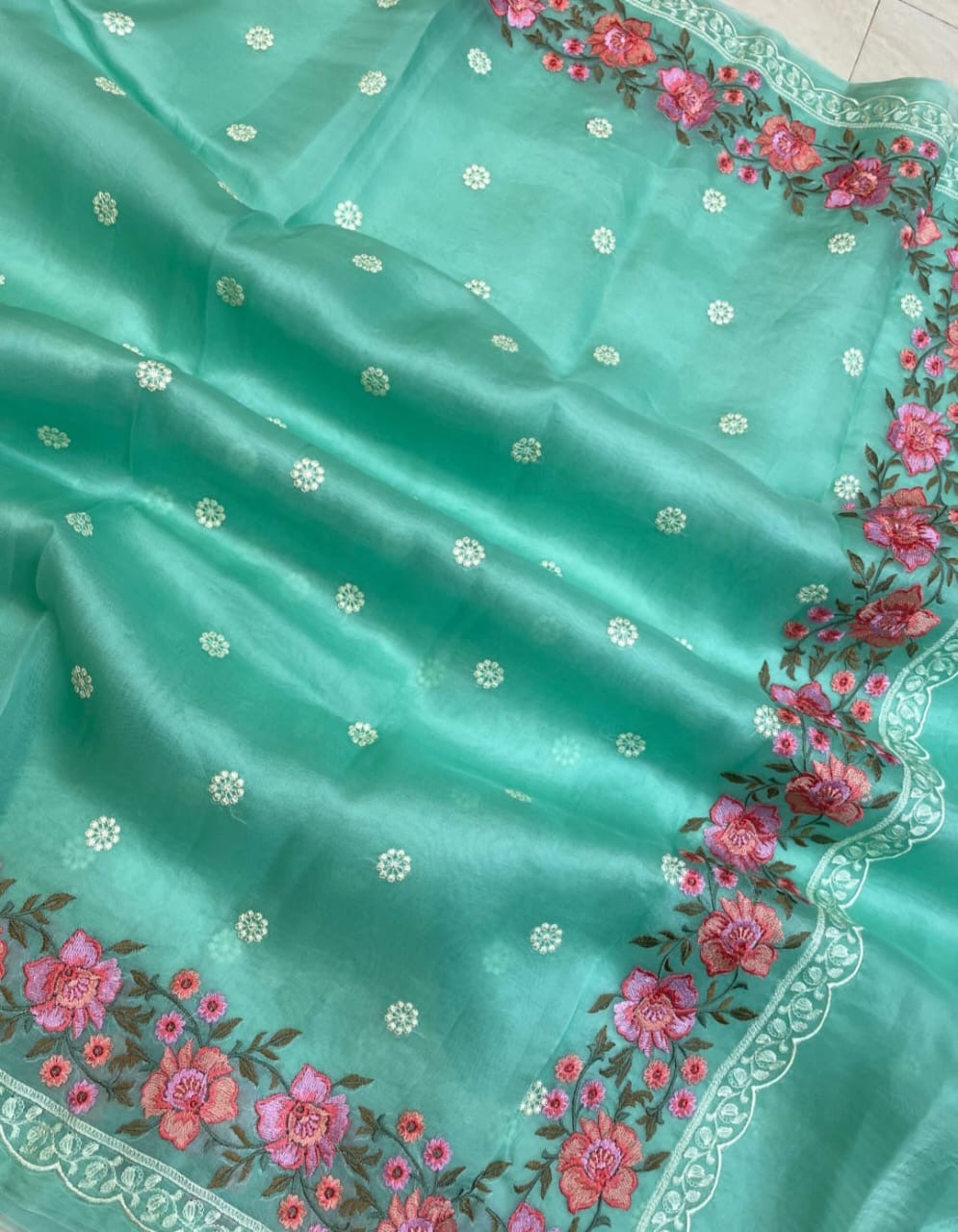 Banarasi Kora Organza Saree with Embroidery Work