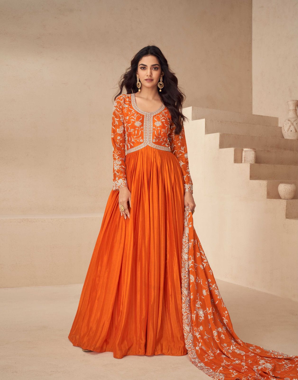 Aashirwad Kesariya Designer Gown With Dupatta Collection