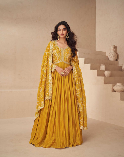 Aashirwad Kesariya Designer Gown With Dupatta Collection