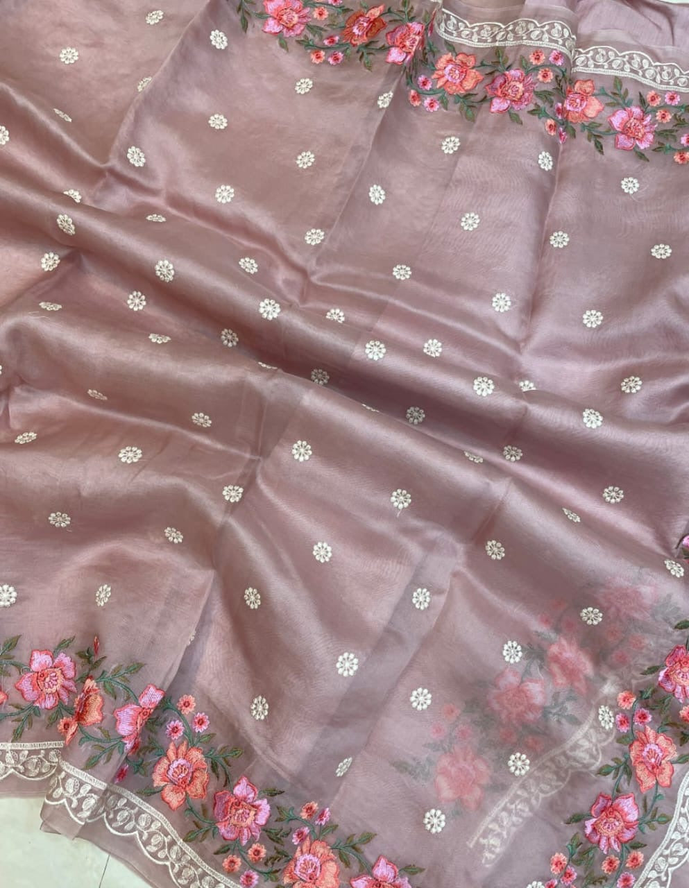 Banarasi Kora Organza Saree with Embroidery Work