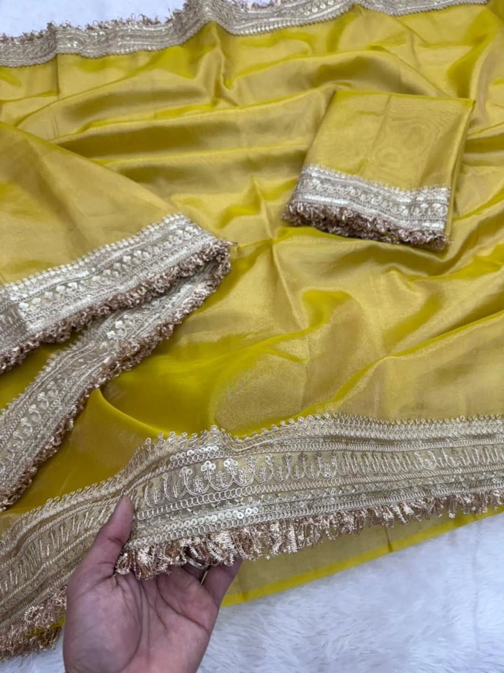 Banarasi Glass Tissue Silk Saree with Lace Border