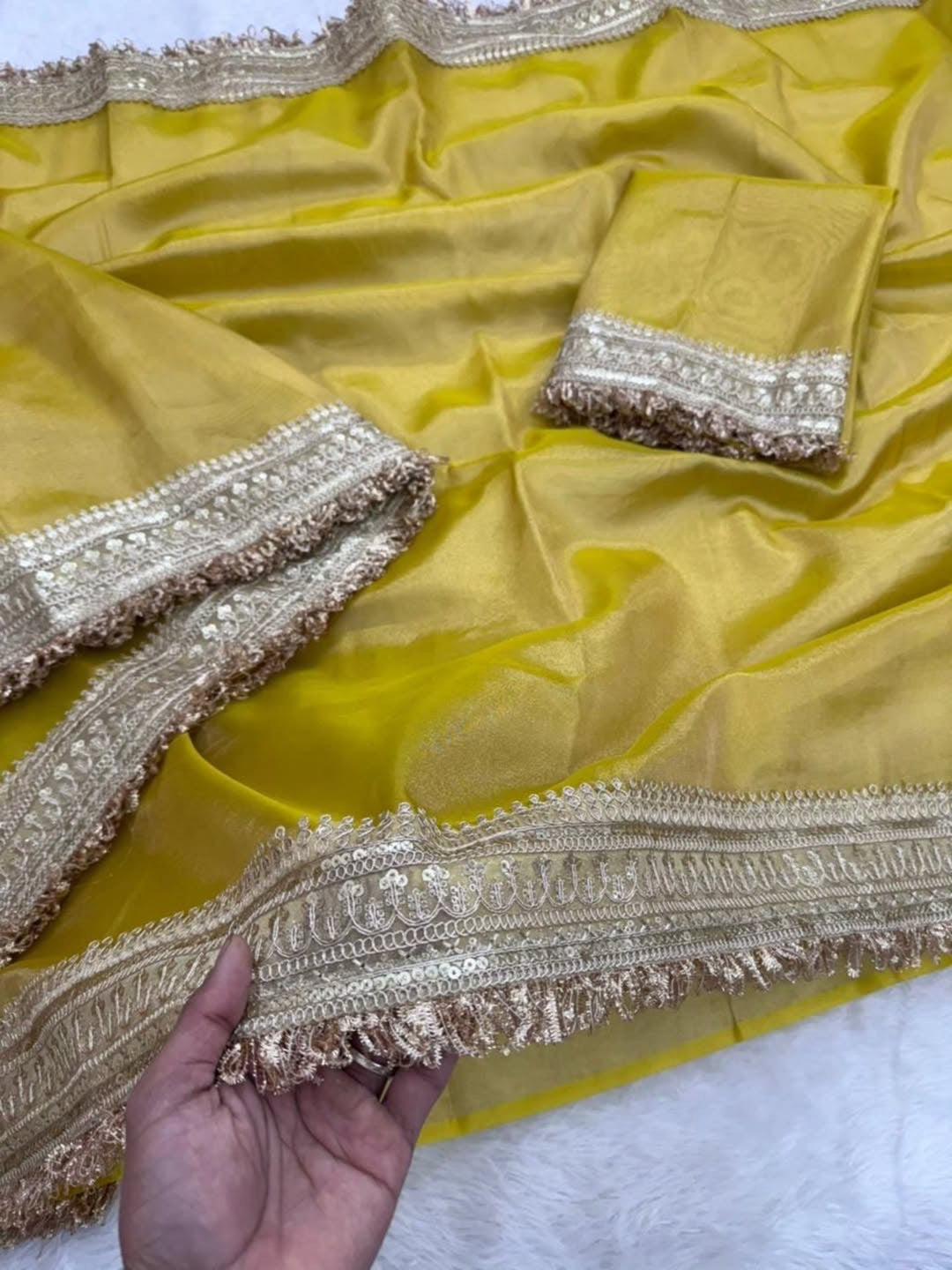 Banarasi Glass Tissue Silk Saree with Lace Border