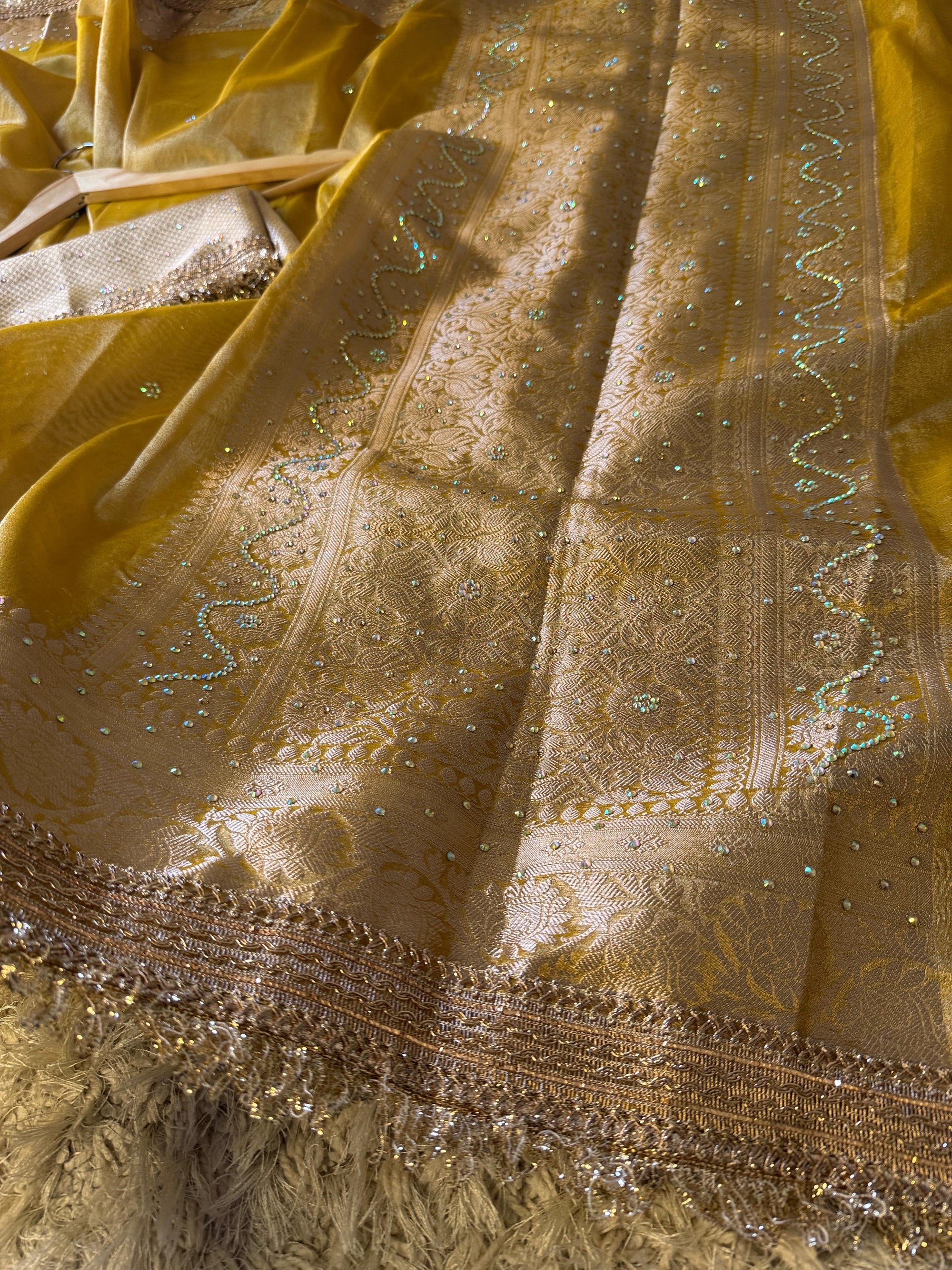 Banarasi Tissue Silk Saree with Stonework and Gotapatti Border