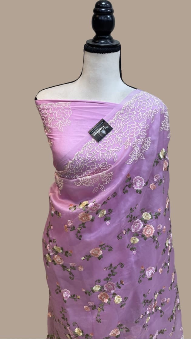 Banarasi Organza Embroidery Work Saree