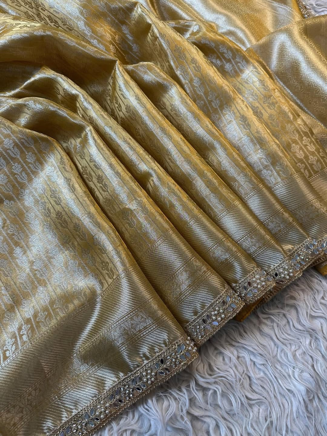 Banarasi Kanjivaram katan Tissue Silk Saree with Pearl Lace border