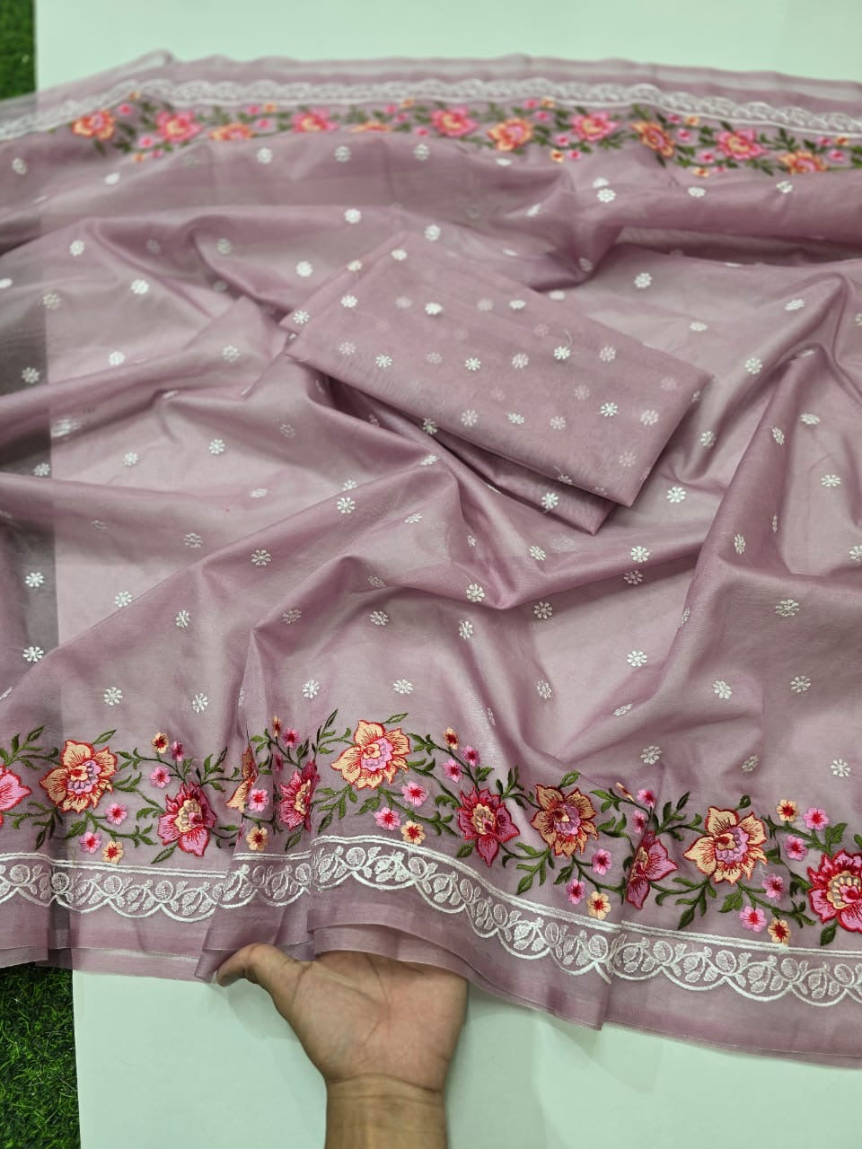 Banarasi Kora Organza Saree with Embroidery Work