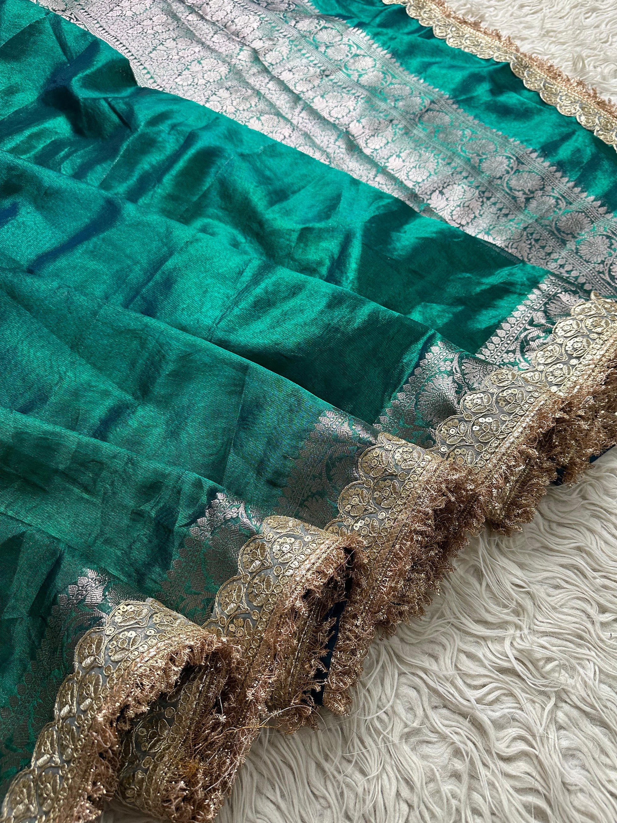 Banarasi Tissue Silk Saree with Lace Border