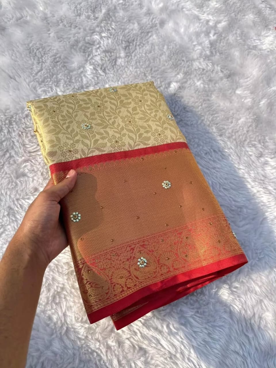 Banarasi Brocade Kanjivaram Saree with Swarovski Work and Zari Weaving