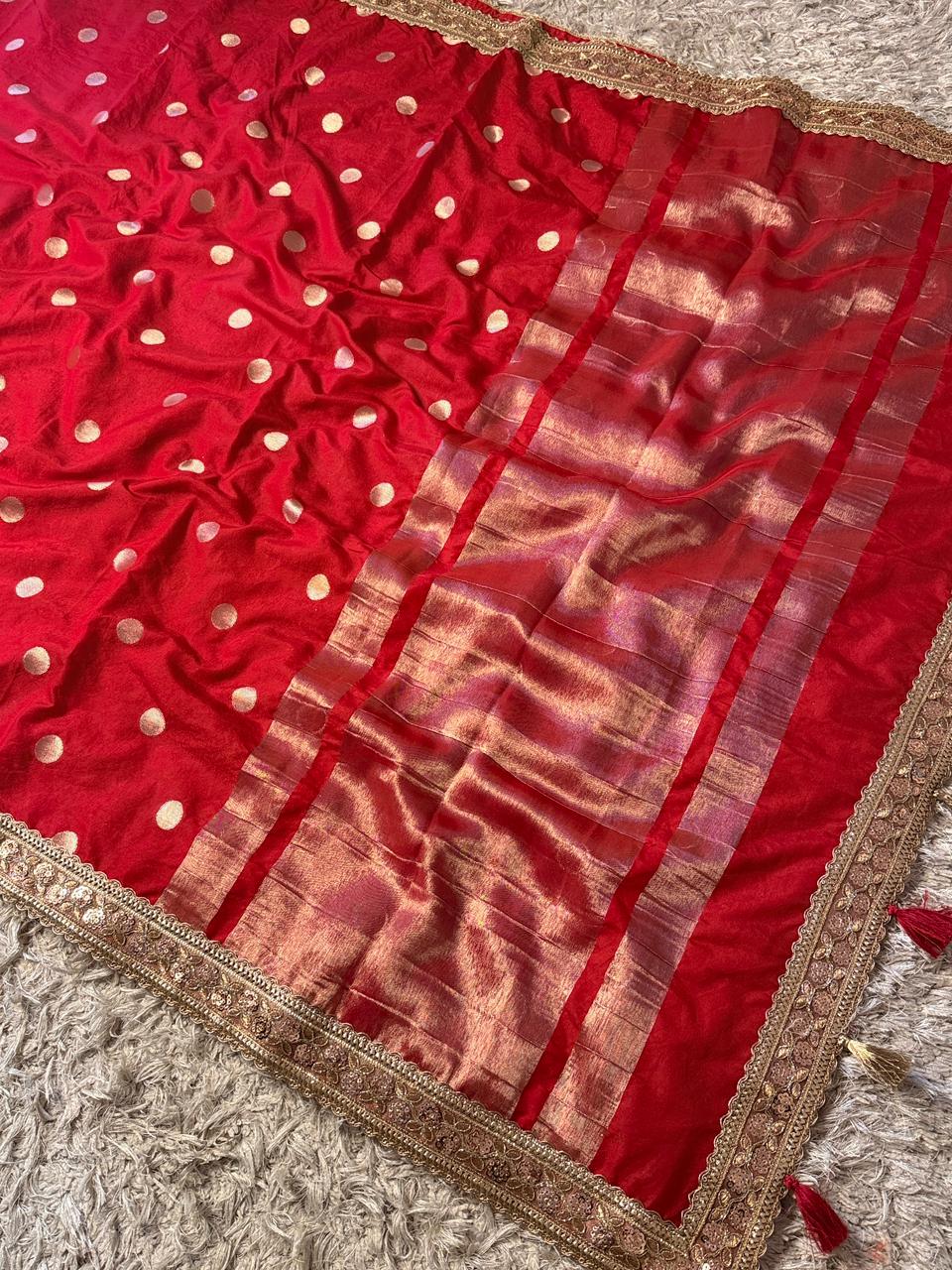 Banarasi Raw Mango Katan Silk Saree with Contrast Blouse
