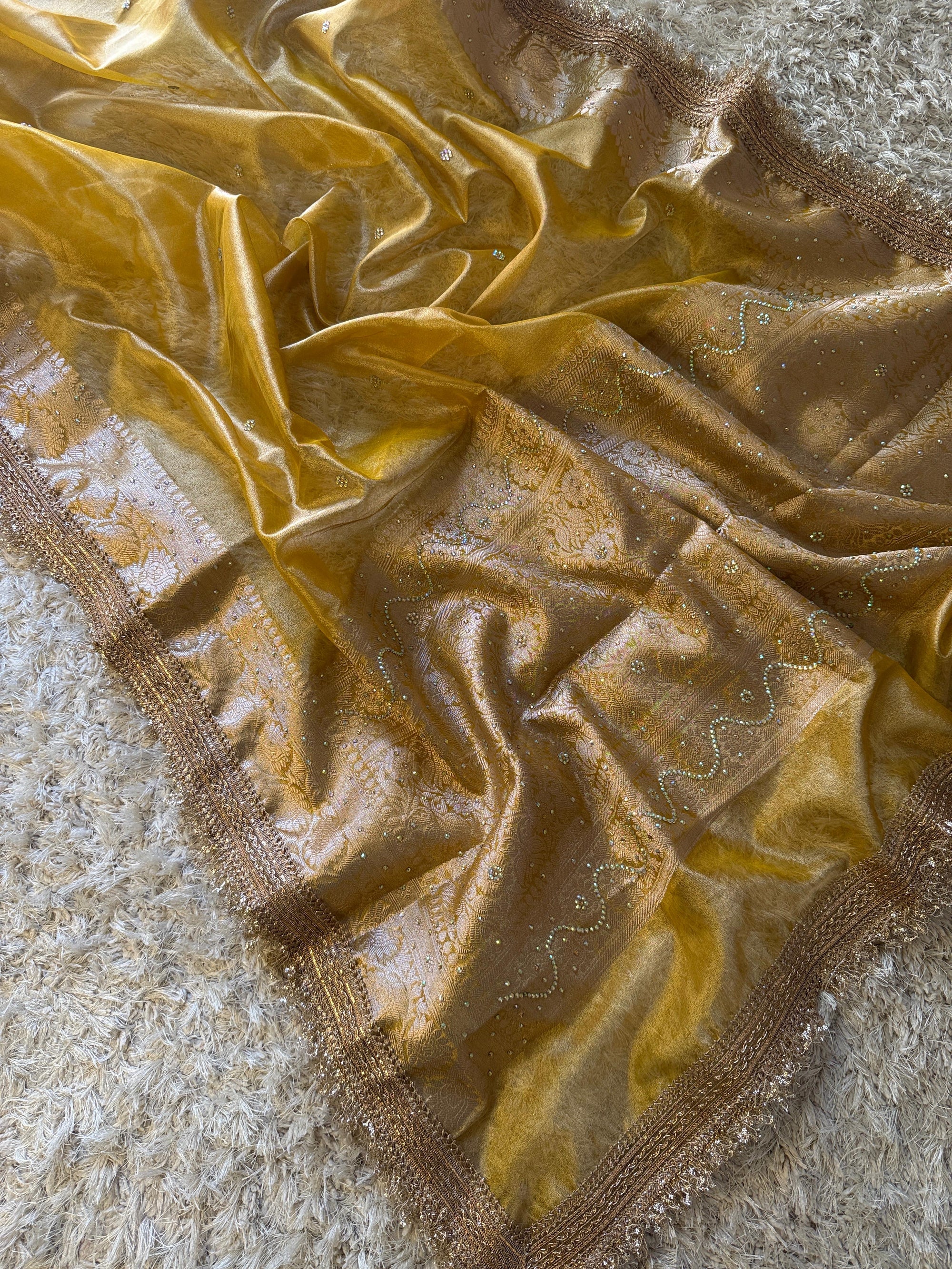 Banarasi Tissue Silk Saree with Stonework and Gotapatti Border