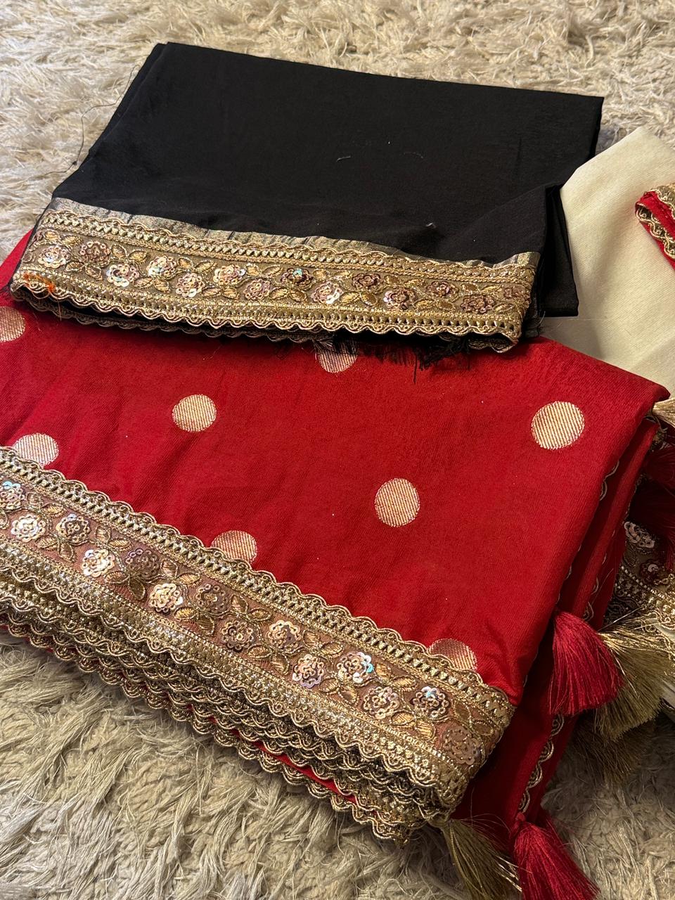 Banarasi Raw Mango Katan Silk Saree with Contrast Blouse