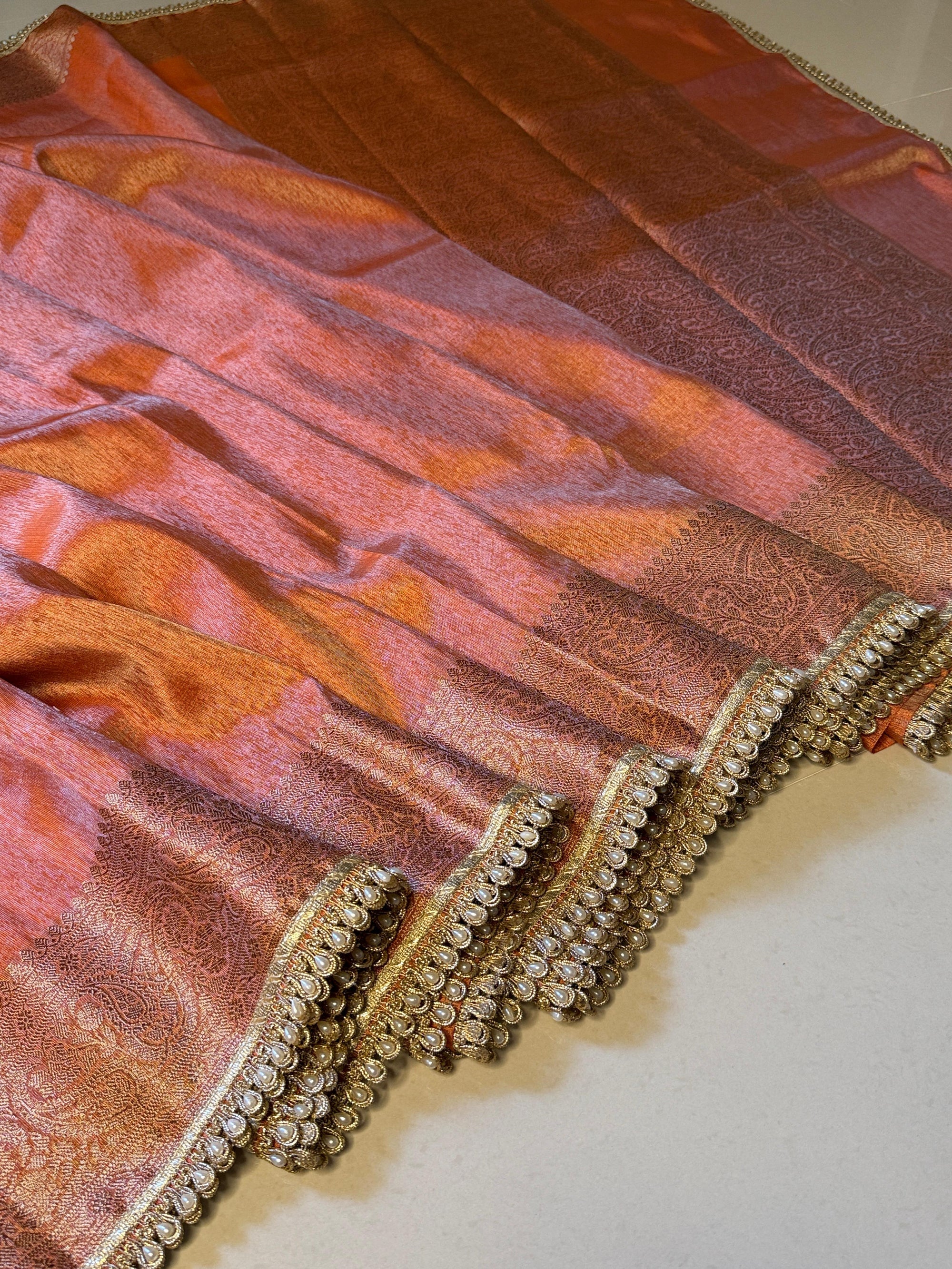 Banarasi Katan Tissue Soft Silk Saree with Pearl lace work