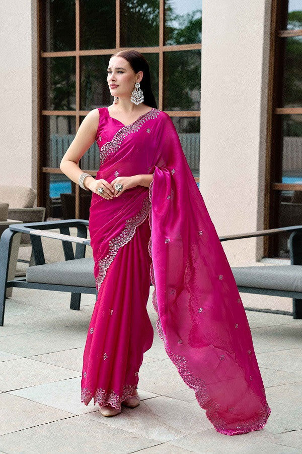 Meera 302 Party Wear Embroidery Worked Shimmer Chiffon Saree