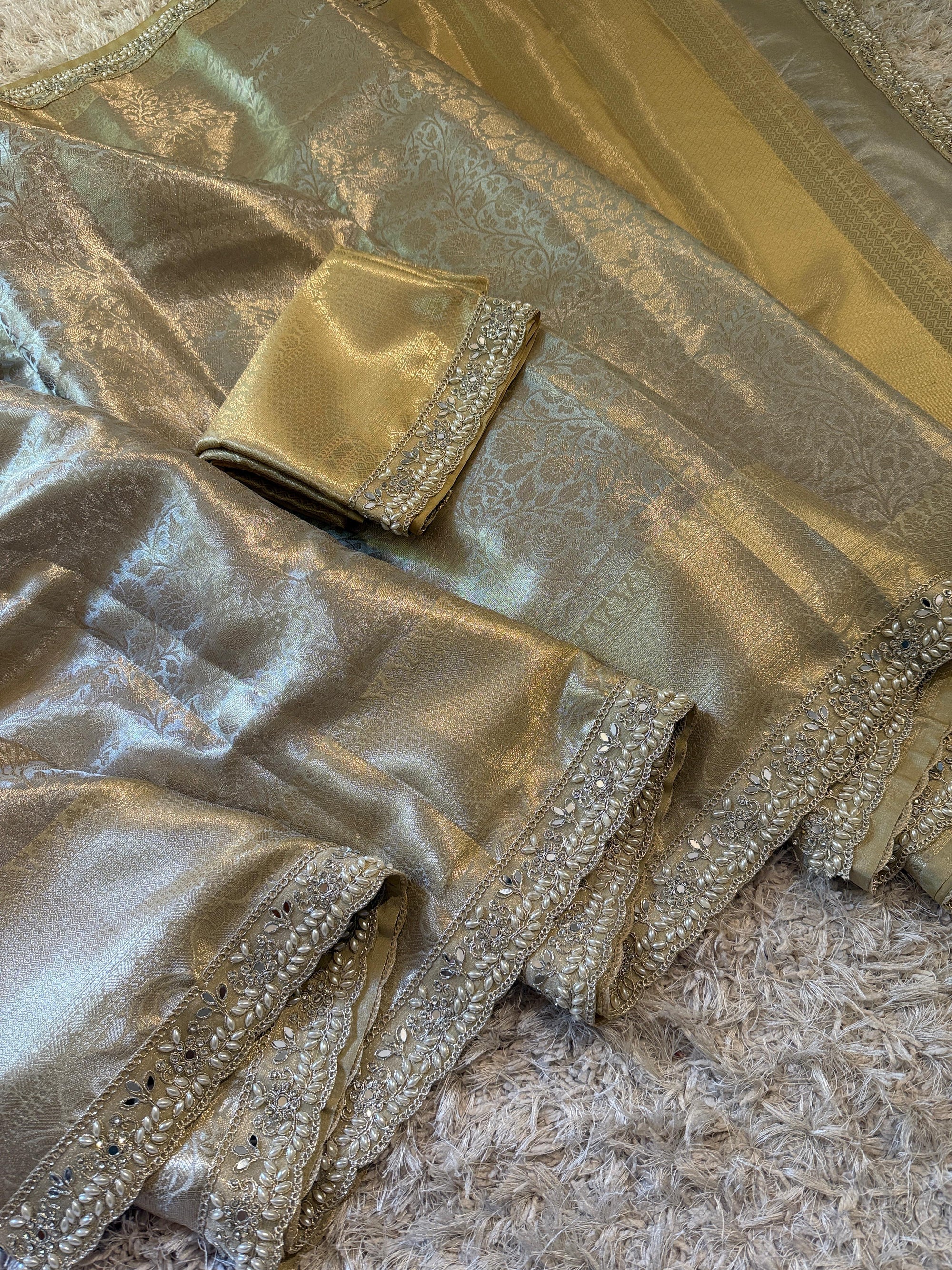 Banarasi Kanjivaram Tissue Silk Saree with lace border
