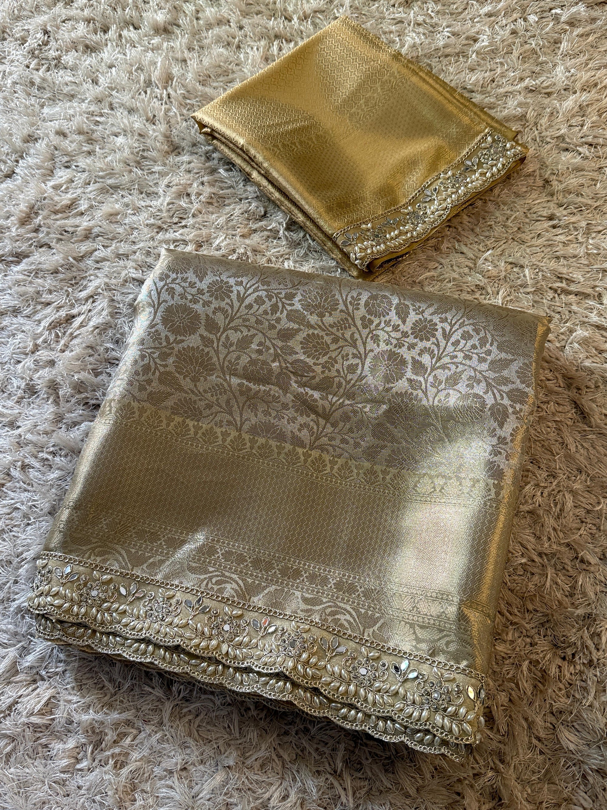 Banarasi Kanjivaram Tissue Silk Saree with lace border