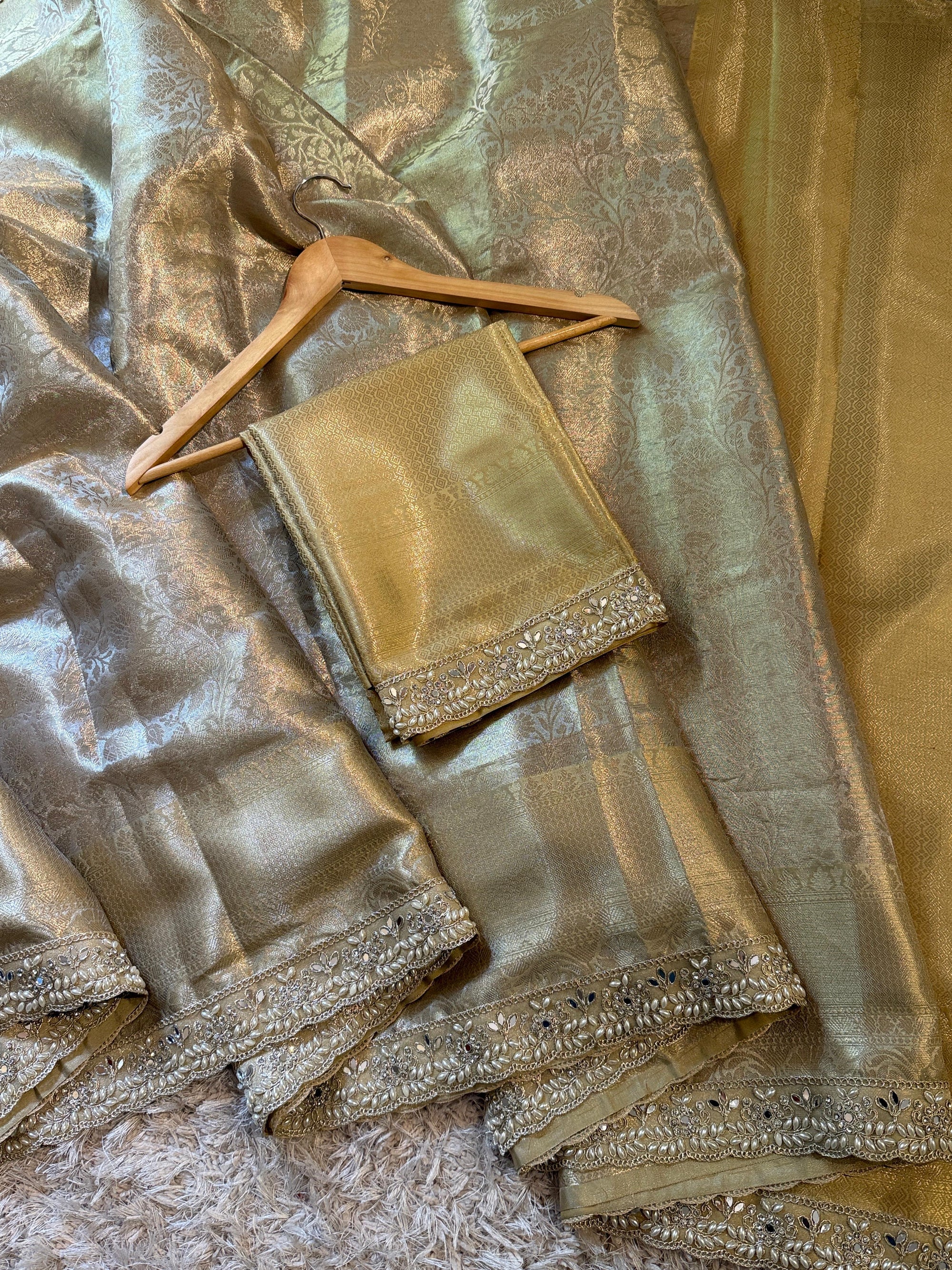 Banarasi Kanjivaram Tissue Silk Saree with lace border