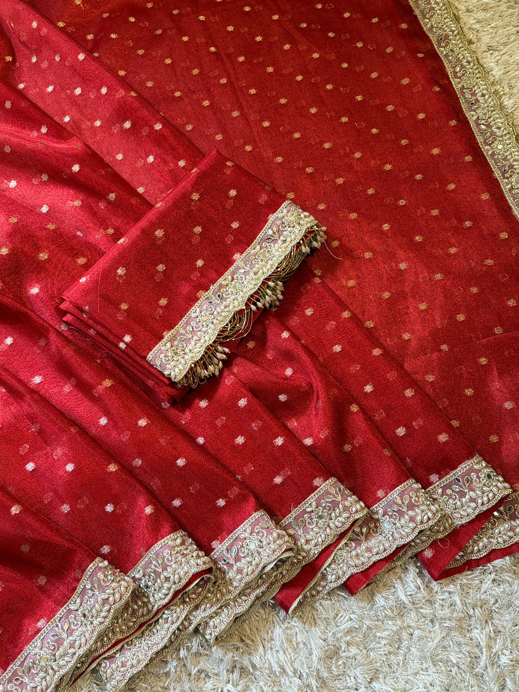 Banarasi Soft Tissue Silk Saree with Booti work, pearl and mirror Lace