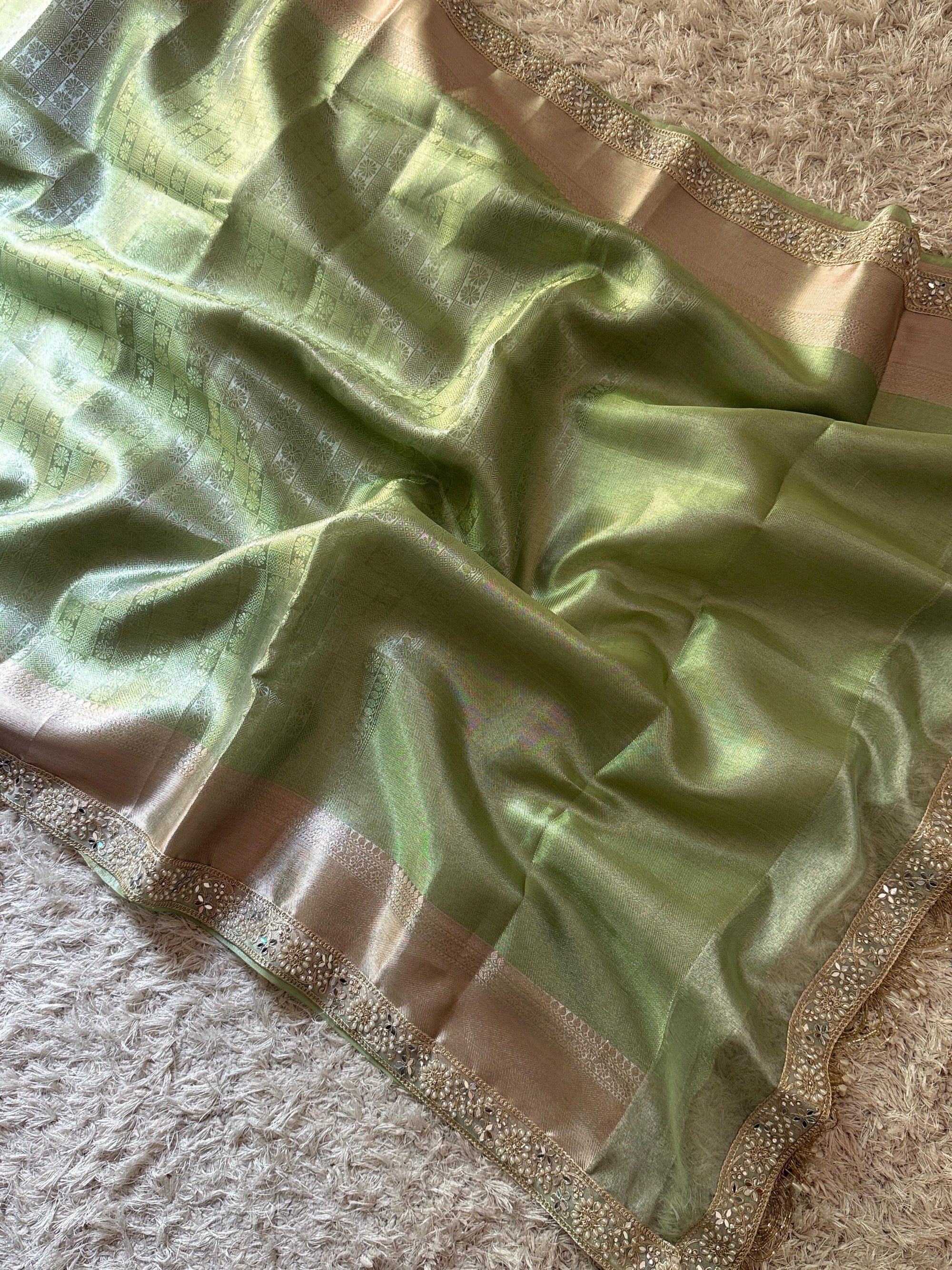 Banarasi Kanjivaram Katan Tissue Silk Saree with lace border