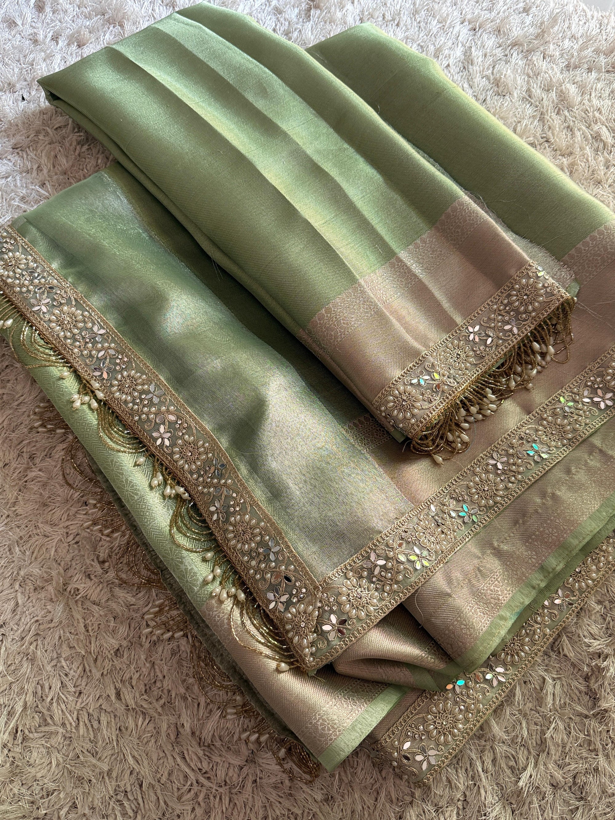 Banarasi Kanjivaram Katan Tissue Silk Saree with lace border