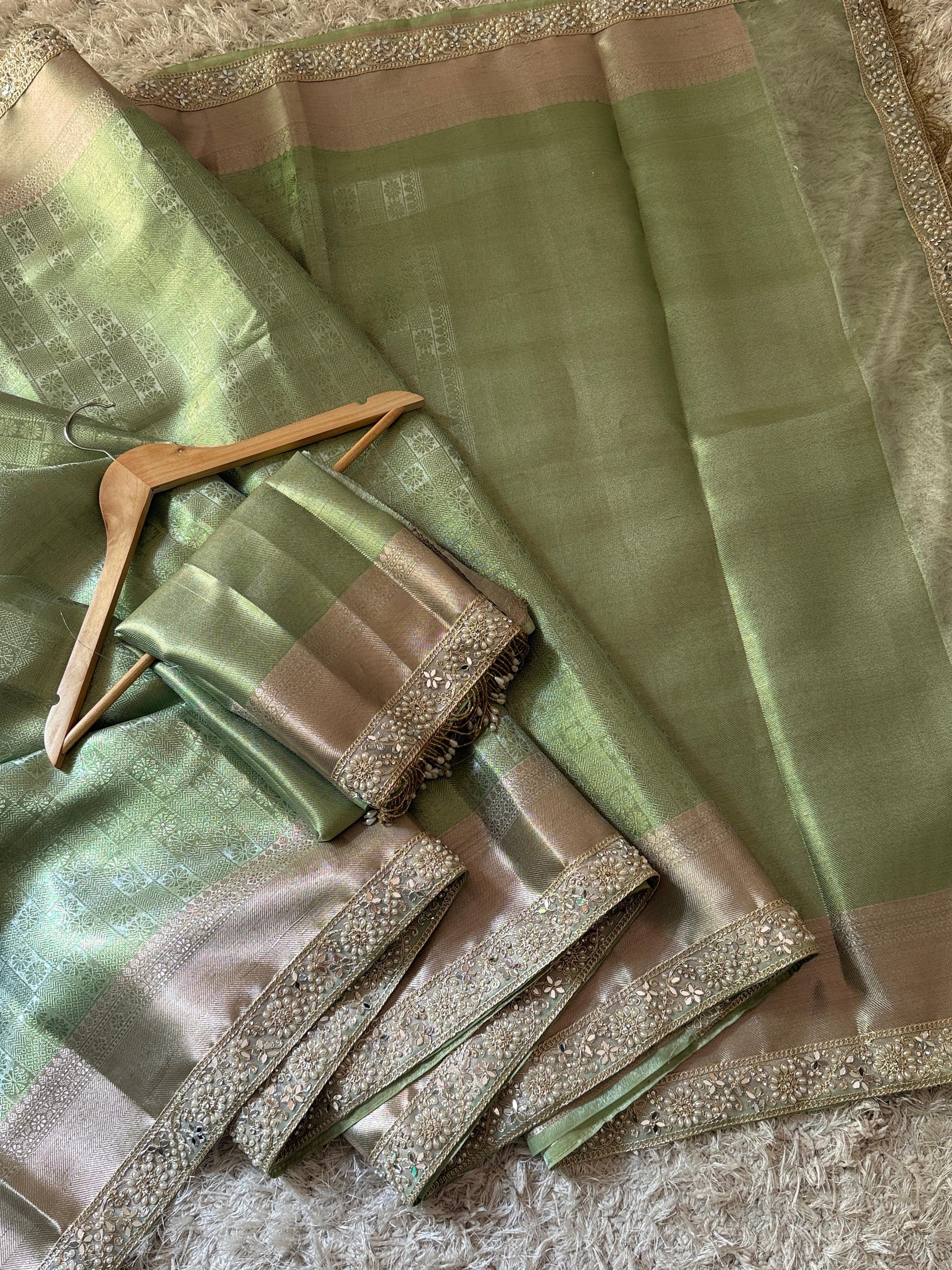 Banarasi Kanjivaram Katan Tissue Silk Saree with lace border
