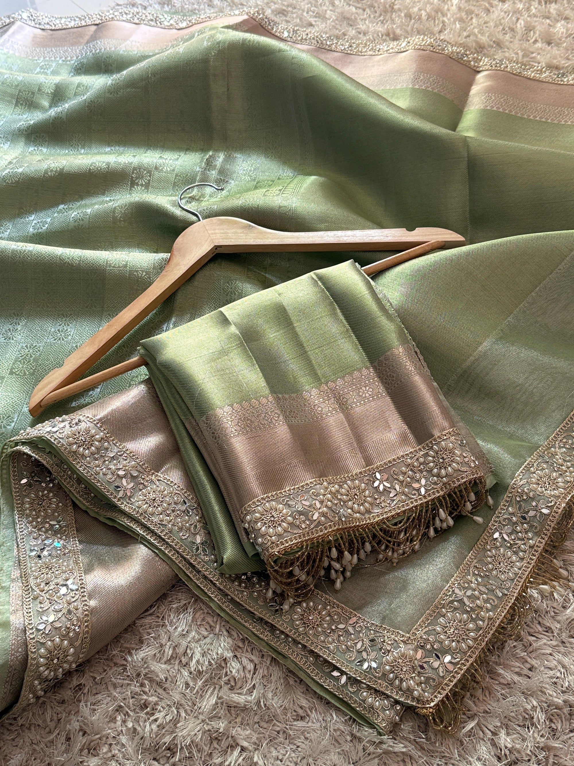 Banarasi Kanjivaram Katan Tissue Silk Saree with lace border