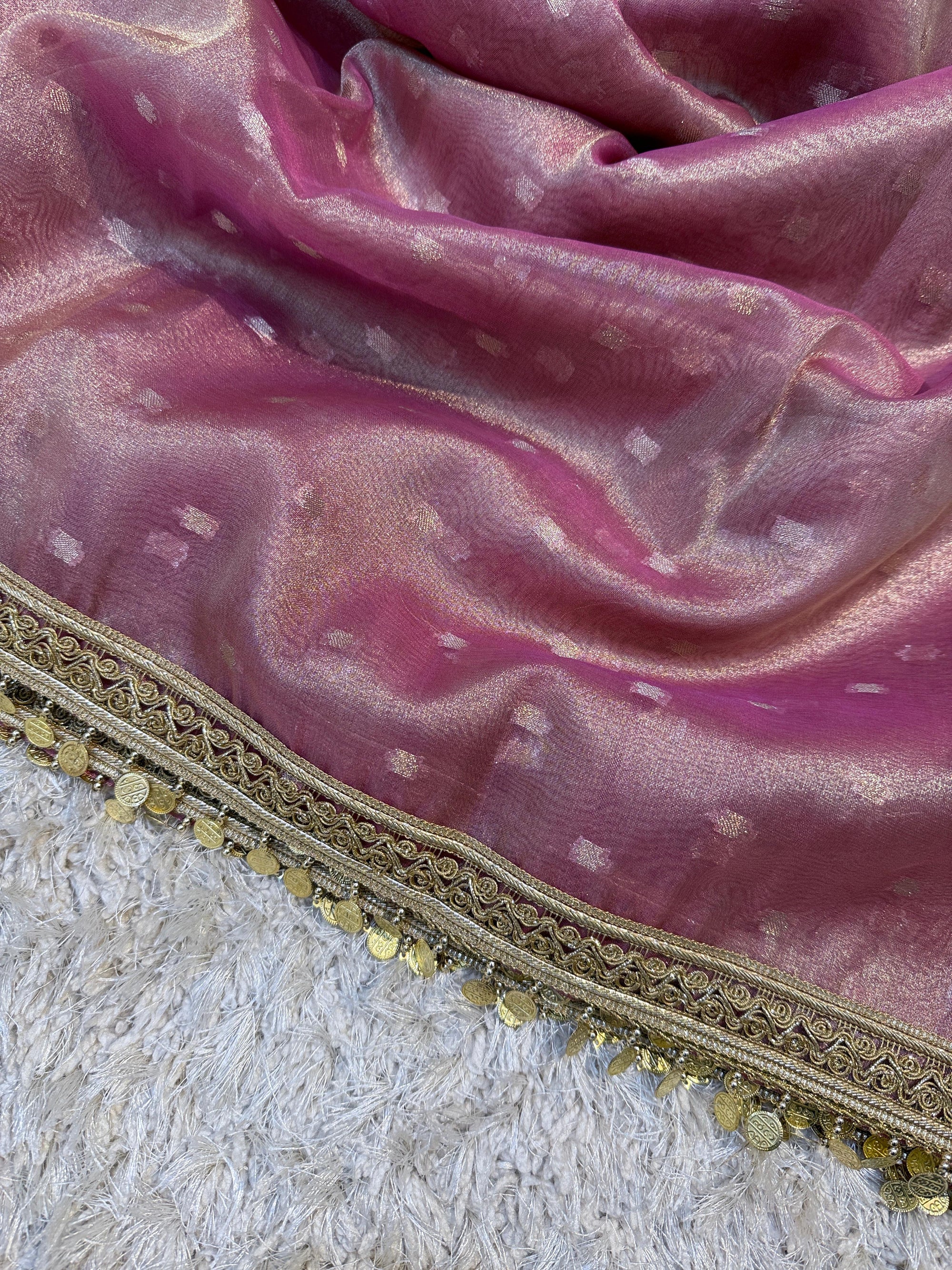 Banarasi Tissue Silk Saree with Booti and gotapatti & coin lace border