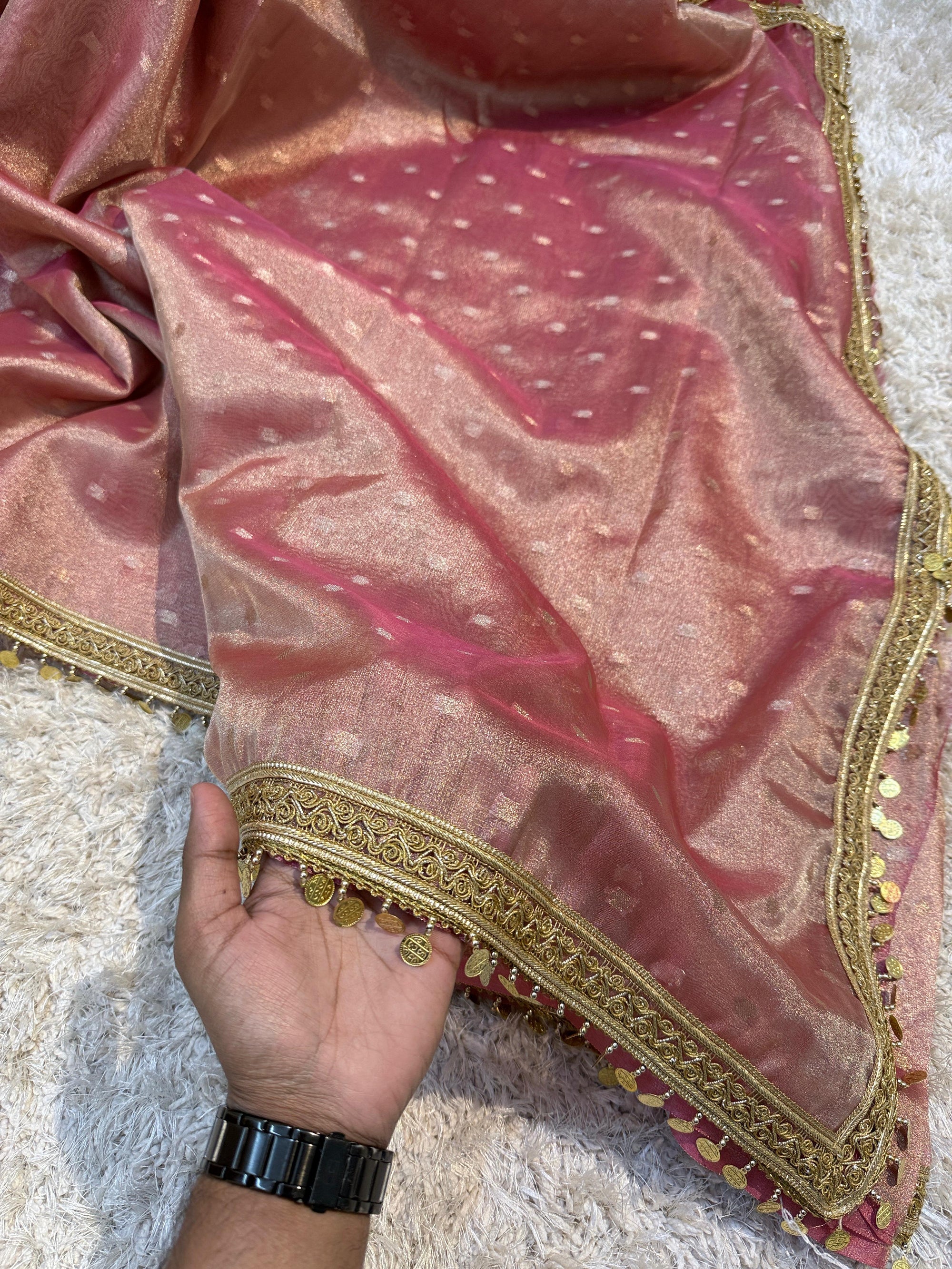 Banarasi Tissue Silk Saree with Booti and gotapatti & coin lace border