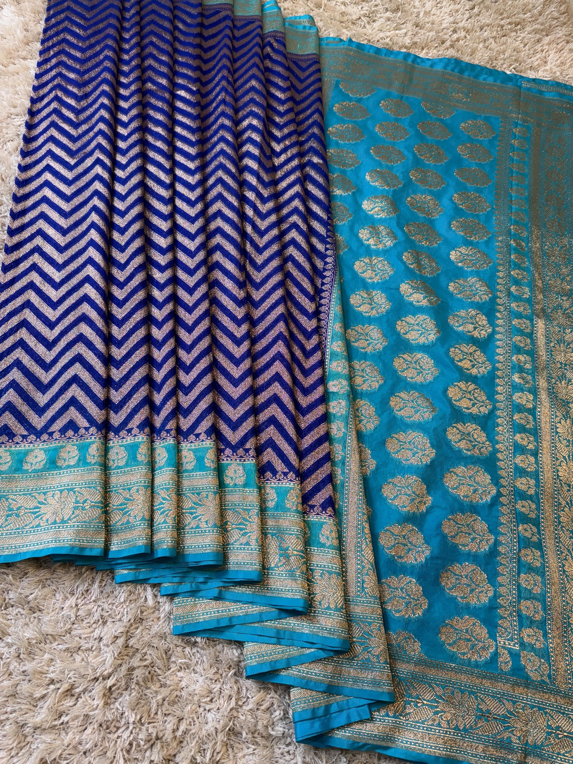 Handloom Banarasi Khaddi Katan Georgette Silk Saree with zig zag design