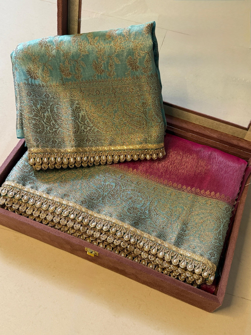 Banarasi Katan Tissue Soft Silk Saree with Pearl lace work