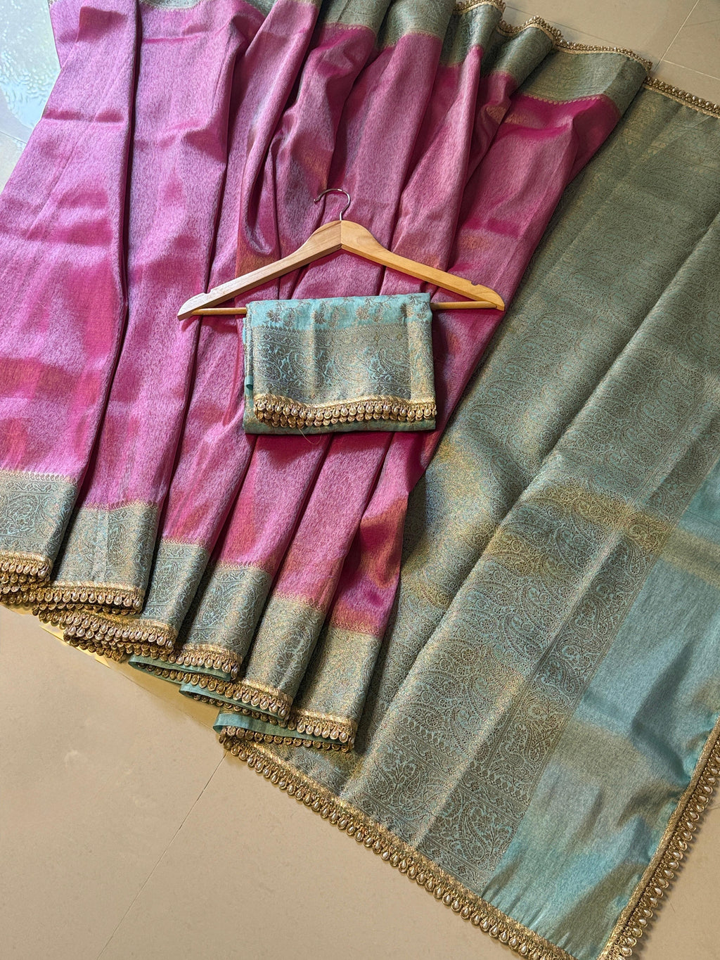 Banarasi Katan Tissue Soft Silk Saree with Pearl lace work