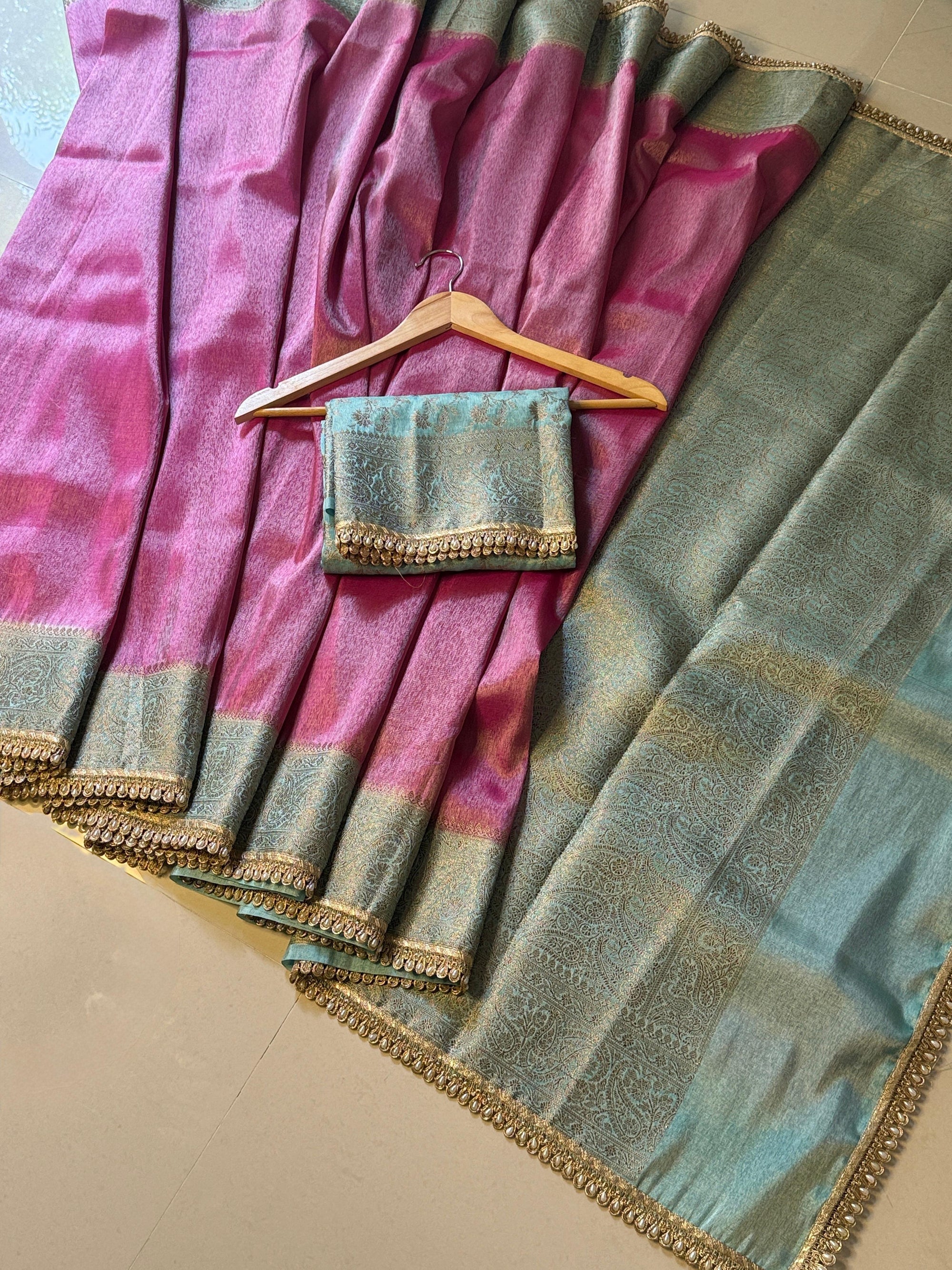 Banarasi Katan Tissue Soft Silk Saree with Pearl lace work