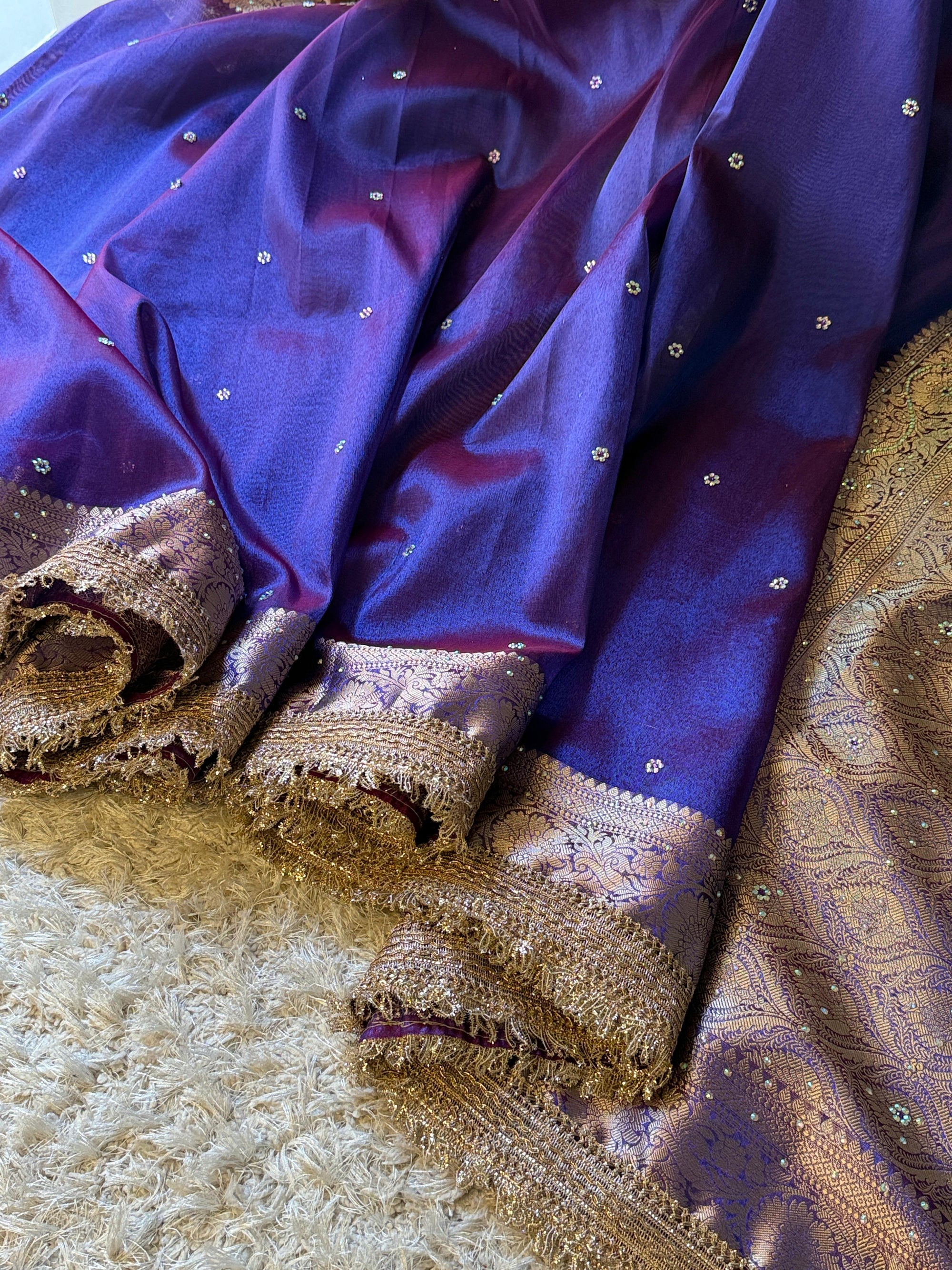 Banarasi Tissue Silk Saree with stone work and gotapatti border