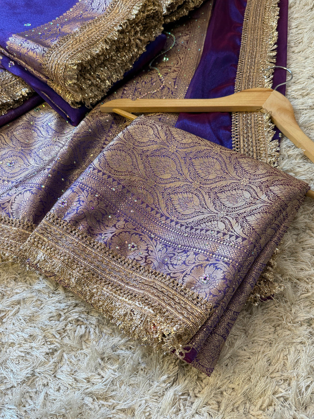Banarasi Tissue Silk Saree with stone work and gotapatti border